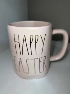 Easter -Rae Dunn Artisan Collection "Happy Easter" Pastel Pink Mug Metallic Gold - Picture 1 of 4