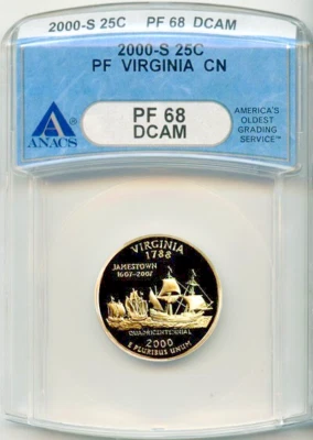 2000-S 25c Virginia State Quarter PF 68DCAM ANACS # 1505073 + Bonus - Image 1 of 2