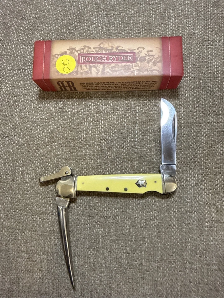 Rough Rider 黄色光滑手柄马林尖刺口袋刀 RR897 — 第 1/3 张图片