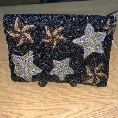 VINTAGE NEIMAN MARCUS COIN PURSE BEADED STARS DESIGN 4"X6" - Image 1 of 4