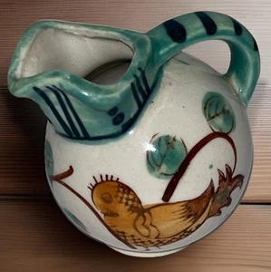 Vintage Enesco Mini Pitcher Creamer Made In Japan Blue Green Bird Florals 3” - Picture 1 of 8