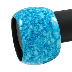Wide Marbled Effect Wood Bangle Bracelet/ Sky Blue - Medium - up to 19cm L - Picture 1 of 4