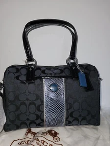 Coach F24884 Black Signature Jacquard Python Stripe Medium Satchel Shoulder Bag - Picture 1 of 11