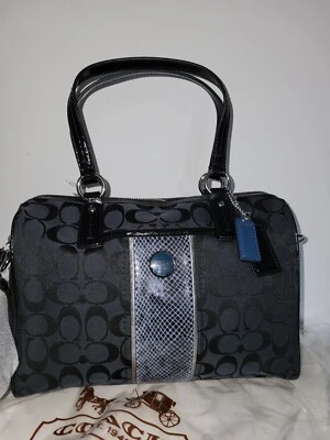 Coach F24884 Black Signature Jacquard Python Stripe Medium Satchel Shoulder Bag - Image 1 of 4