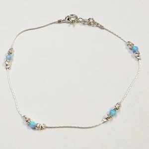 3 pcs Sterling Silver 925 Chain, Laser Cut and Light Blue OPAL Bead ANKLETS Lot  - Picture 1 of 3