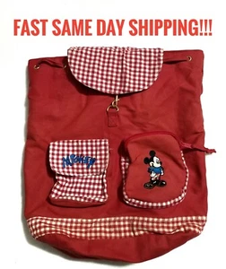RARE Mickey Unlimited Canvas Backpack Mickey Mouse Vintage red drawstring book - Picture 1 of 11