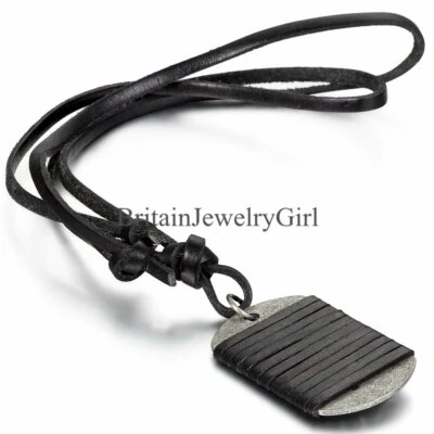 Collar con cordón de cuero ajustable negro colgante con etiqueta de perro estilo ejército militar para hombre Foto 1 de 4