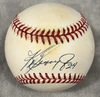 Ken Griffey Jr Autographed OALB Insc 24 Mariners Reds HOF PSA - Image 1 of 4
