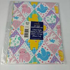 Gibson Gift Wrapping Paper Baby ShowerPresents 1 Sheet Single Birthday USA VTG - Picture 1 of 3
