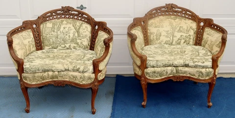 Pair of Victorian Wood Carved Parlor Chairs Cover