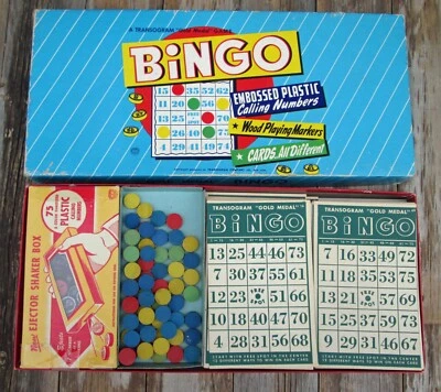 Vintage 1948 Bingo Game Transogram 'Gold Medal' Original Box Wood Pieces Cards - Image 1 of 4