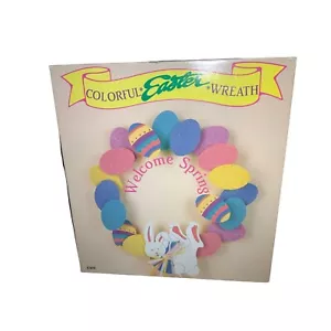Easter Wreath Tin Wall Door Decoration with Eggs and Rabbits - Picture 1 of 5
