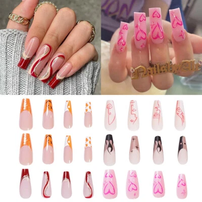 Nagelverlängerung 24 Stück French Ballerina Fake Nails Full Cover Press On  ∧ - Bild 1 von 4