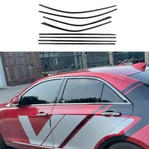 Borde de cubierta moldeada de alféizar de tira de ventana de acero negro 8 piezas para Cadillac ATS 2013-19 - Imagen 1 de 7