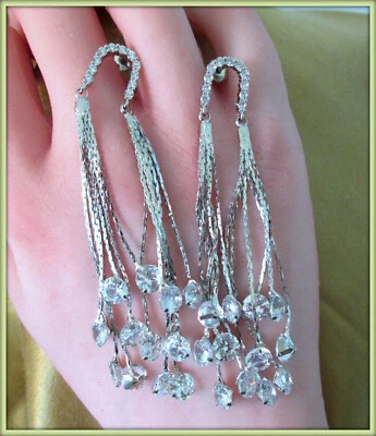 MOISSANITE GLUMMER LONG DANGLE DROP LADIES EARRING 8 CM LONG - Image 1 of 4