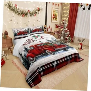 Merry Christmas Comforter Set Size,Vintage Xmas Truck Quilt King Christmas 001 - Picture 1 of 7