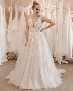 Glitter Sequins Pearls Beaded Wedding Gown Lace Bridal Dress Custom made 2-28w - Picture 1 of 5