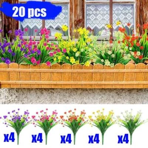 20Bundles Plastic Artificial Flowers Plants Wedding Home Garden Decor In/Outdoor - Picture 1 of 12