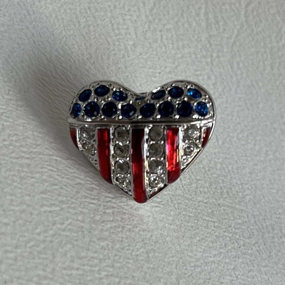 Broche comemorativo patriótico Swarovski Brave Heart bandeira americana 11 de setembro - Imagem 1 de 3