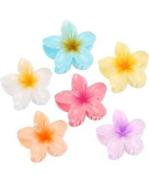 Hawaiian Flower Hair Clips for Women 6 Pack Flower Hair Claw Clips Plumeria Claw - Image 1 of 4