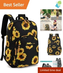 Spacious Black Sunflower Backpack: Stylish Travel Daypack for School & Leisure - Picture 1 of 11