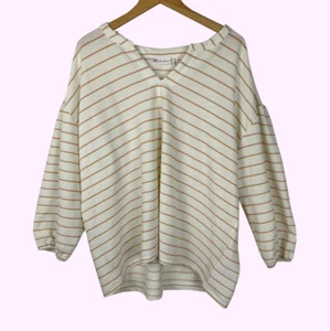 Mujer Rafaella 2X Marfil Rayas Informal Top Cuello Abertura Manga Abullonada - Imagen 1 de 6