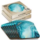 8 x Boxed Square Coasters - Bue Gold Marble Stone Effect Art  #13254