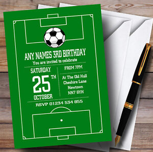 Soccer Football Pitch Green Childrens Birthday Party Invitations