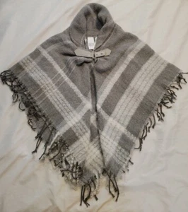 Mixit Girls Poncho One Size Gray White Stripe Silver Buckle - Picture 1 of 15