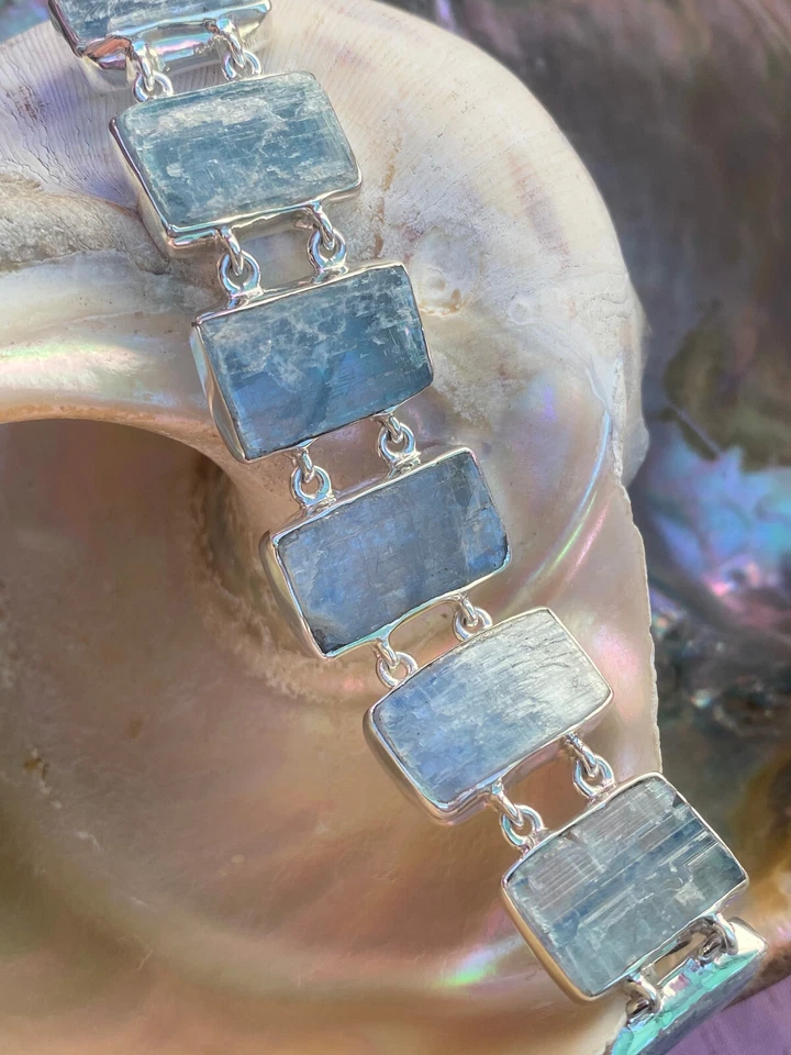 Kyanite Slice & Sterling Silver Artisan Bracelet Handcrafted By Sanchi & Filia P - Image 1 of 4