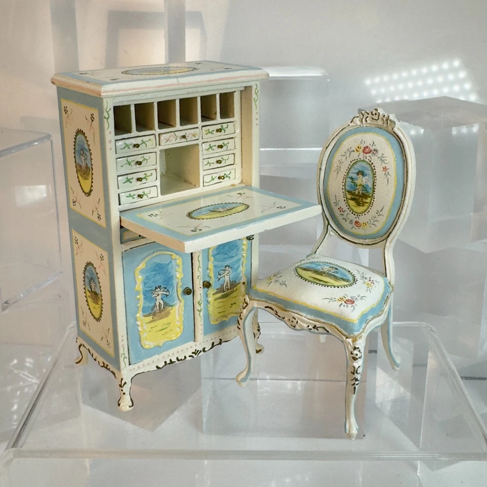 2 peças casa de bonecas miniatura mesa pintada à mão + cadeira Bespaq escala 1:12 YN12 - Imagem 1 de 4