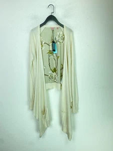 Ted Baker cremefarbene Strickjacke Wasserfall vorne offen Blumen Seide Gesäßtaschen UK 14 NEU - Bild 1 von 19