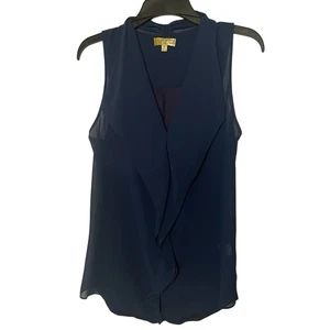 Prinzessin Vera Wang ärmellose dunkelblaue Damen Bluse Größe Medium Rüschen vorne - Bild 1 von 9