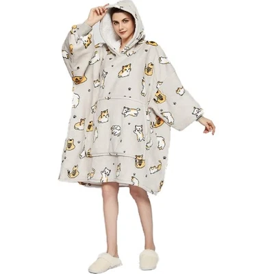 Hoodie Decke Damen, Pullover, Flanell, Sherpa, Tierdruck, Kuscheldecke - Bild 1 von 2