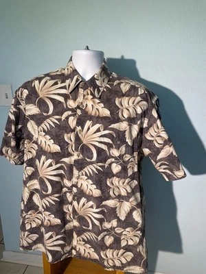 Pierre Cardin Large Cotton Grey Front Button Pocket Short Sleeve Leaf Shirt - Image 1 of 4