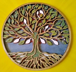 Laser Cut Tree of Life Wood Art Display 5 Layers FINISHED 11.9"x11.9" - Picture 1 of 7