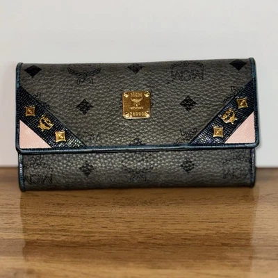 Cartera de cuero MCM Visetos gris azul y rosa, herrajes dorados auténtica buen estado Foto 1 de 4