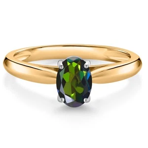 10K Yellow Gold Tourmaline Green Mystic Topaz Solitaire Engagement Ring For - Picture 1 of 4