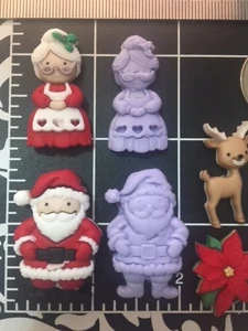 SMALL Santa Claus-Mrs Claus- Deer -poinsettia flower silicone mold for crafts - Picture 1 of 4