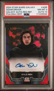 2024 Topps Star Wars Chrome Galaxy Adam Driver Kylo Ren Rosso 1/5 PSA 8/10 Auto - Foto 1 di 3
