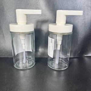 (2 Set) IKEA TACKAN 8 oz. Soap Lotion Dispenser White Clear Glass Easy to Refill - Picture 1 of 9