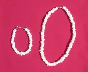 Hawaiian Square Puka Shell Necklace & Bracelet - White - Picture 1 of 3
