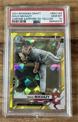2021 Bowman Draft Sapphire #BDC-143 Doug Nikhazy Yellow Refractor 68/99 PSA 10 - Image 1 of 2