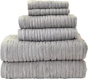 New- CloudSoft Cotton Luxury 6 Pc Towel Set for Bath & Gift, Gray - Picture 1 of 6