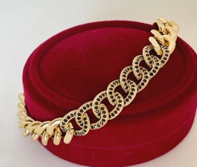 Luxus Armband Panzerkette Zirkonia Kristalle 585er Gold 14K vergoldet 17,5-20cm - Bild 1 von 4