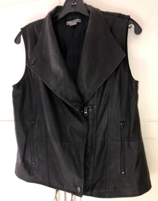 Chaleco para mujer VINCE chaleco de cuero genuino negro bolsillos con cremallera completa, talla pequeña Foto 1 de 4