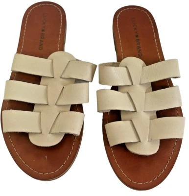 Sandalias planas Lucky Brand para mujer talla 6M de cuero blanco con tiras Foto 1 de 4
