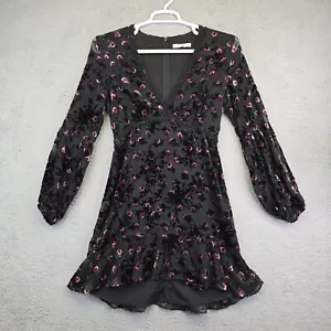 WAYF Babydoll Dress Womens M Black Velvet Burnout Floral Whimsigoth Romantic - Picture 1 of 19
