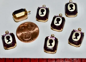 VINTAGE AMETHYST PURPLE COLOR MIRROR GLASS CAMEO  PENDANT BEAD LOT  LOT 7AC - Picture 1 of 1