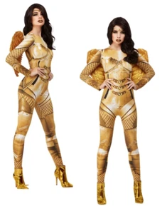 Fever Divine Guardian Angel Costume Sci Fi Fancy Dress Outfit Gold Bodysuit - Picture 1 of 5